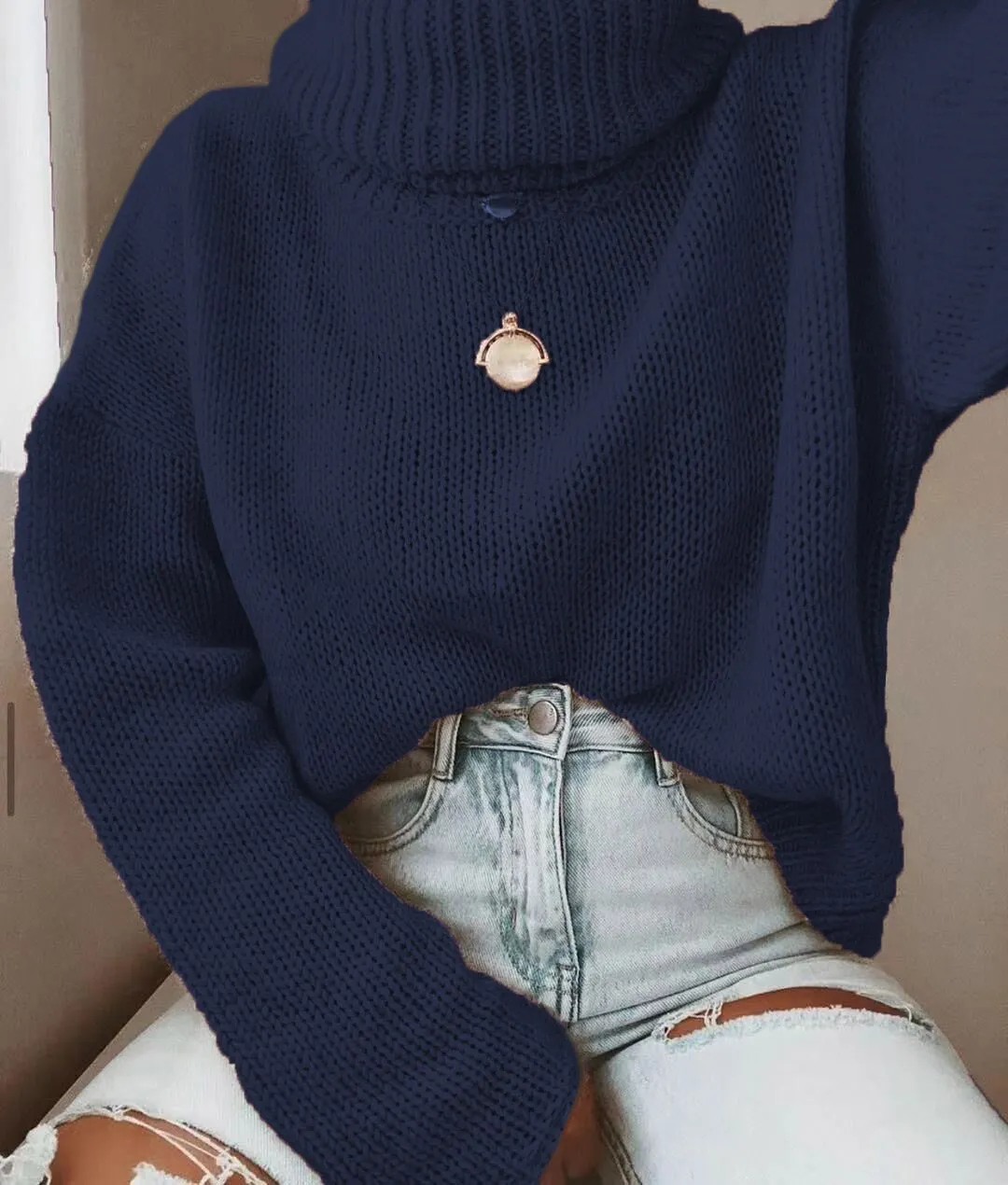 2 Colors - Open Back Turtleneck Sweaters