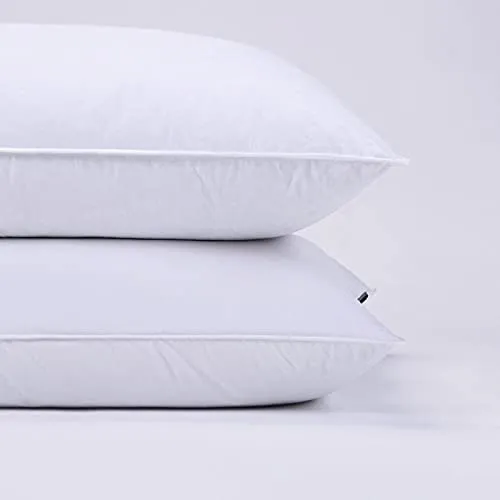 2 Pack Premium White Goose Down Feather Pillows for Back and Side Sleepers, 500 TC, 100% Cotton Fabric, with Pillow Cover, Size 20x30 inch