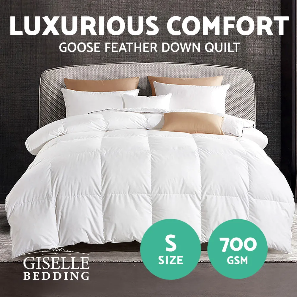 700GSM Goose Down Feather Quilt Single, Cotton Cover - Giselle Bedding