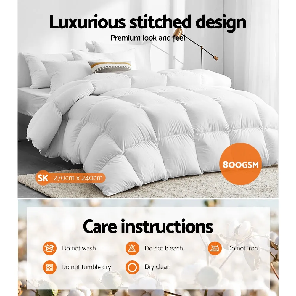 800GSM Goose Down Feather Quilt, Cotton Cover, Super King - Giselle Bedding