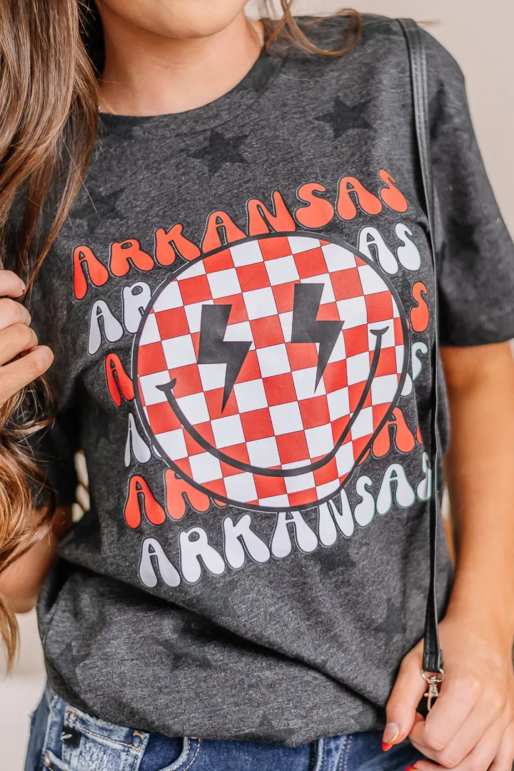 Arkansas Checkered Smiley Face Graphic Tee