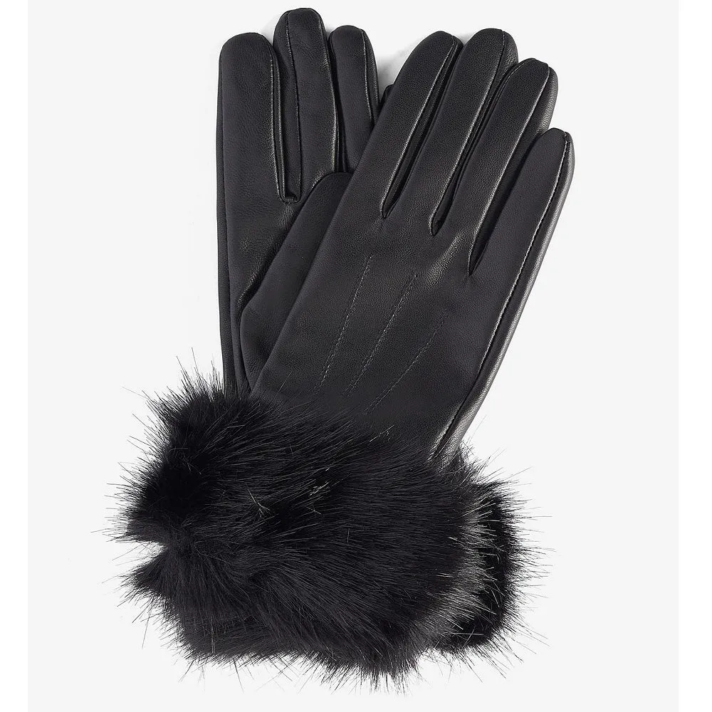Barbour Faux Fur Trimmed Leather Gloves Black