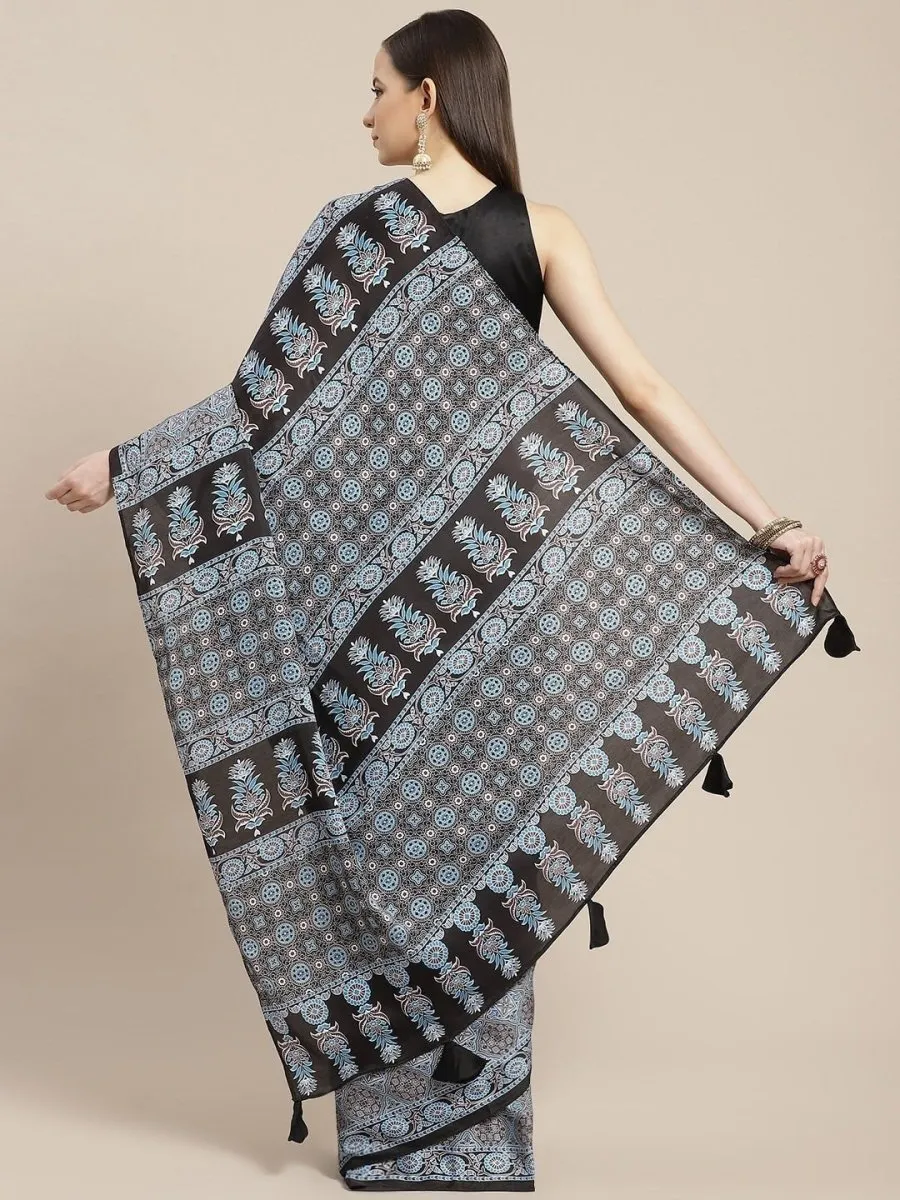 Black and Blue Digital Print Saree