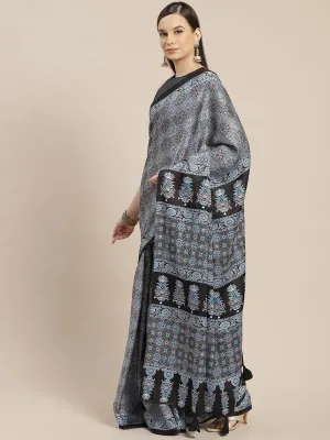 Black and Blue Digital Print Saree