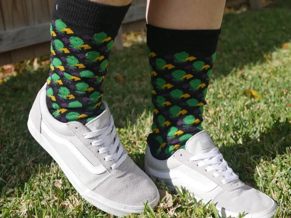 Black Socks with Purple Green and Gold Fleur de Lis (Infants, Kids and Adults)