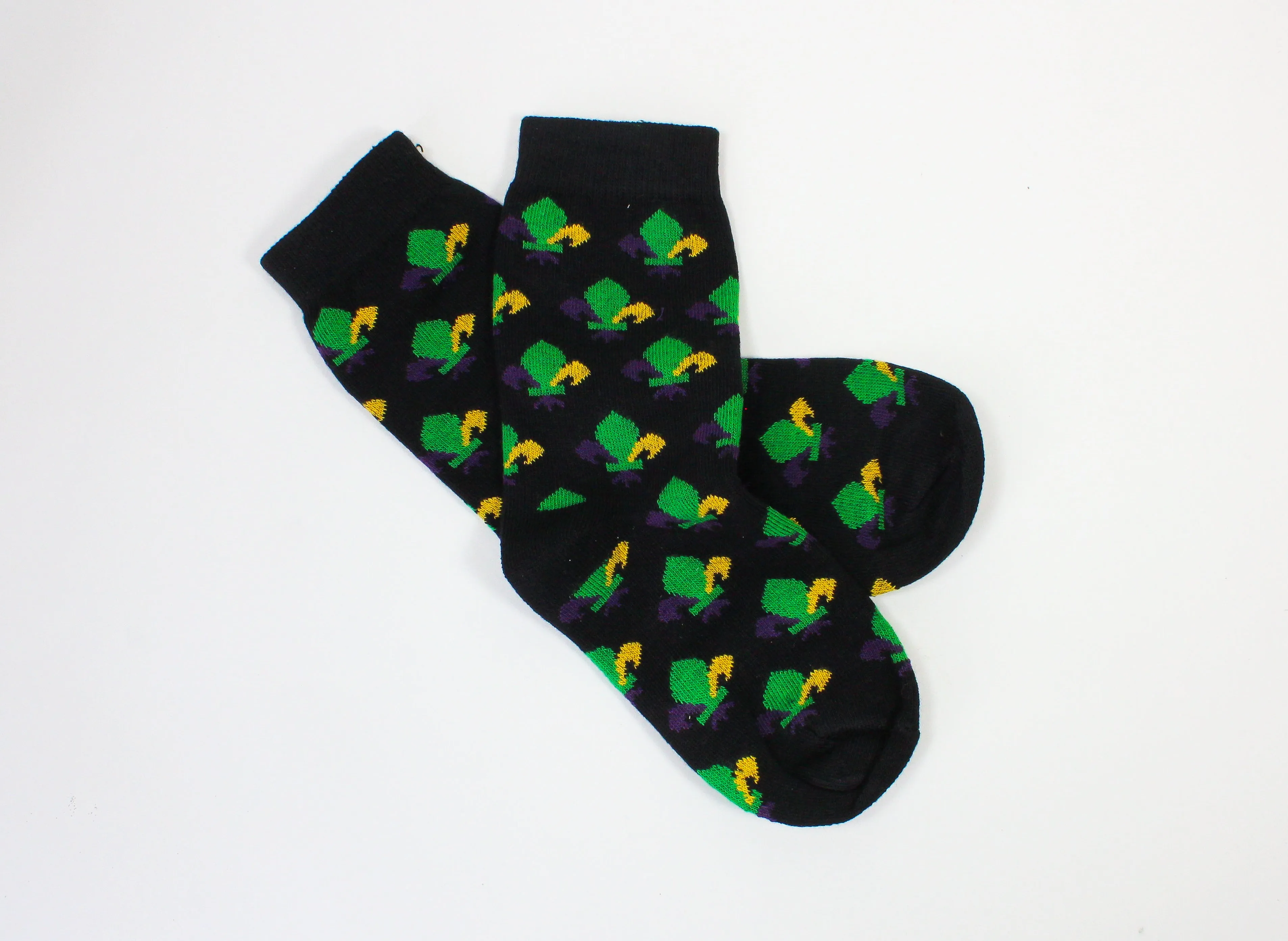 Black Socks with Purple Green and Gold Fleur de Lis (Infants, Kids and Adults)
