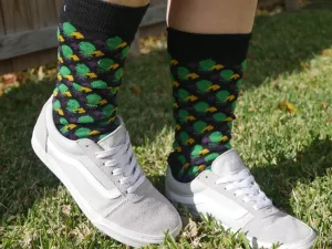 Black Socks with Purple Green and Gold Fleur de Lis (Infants, Kids and Adults)