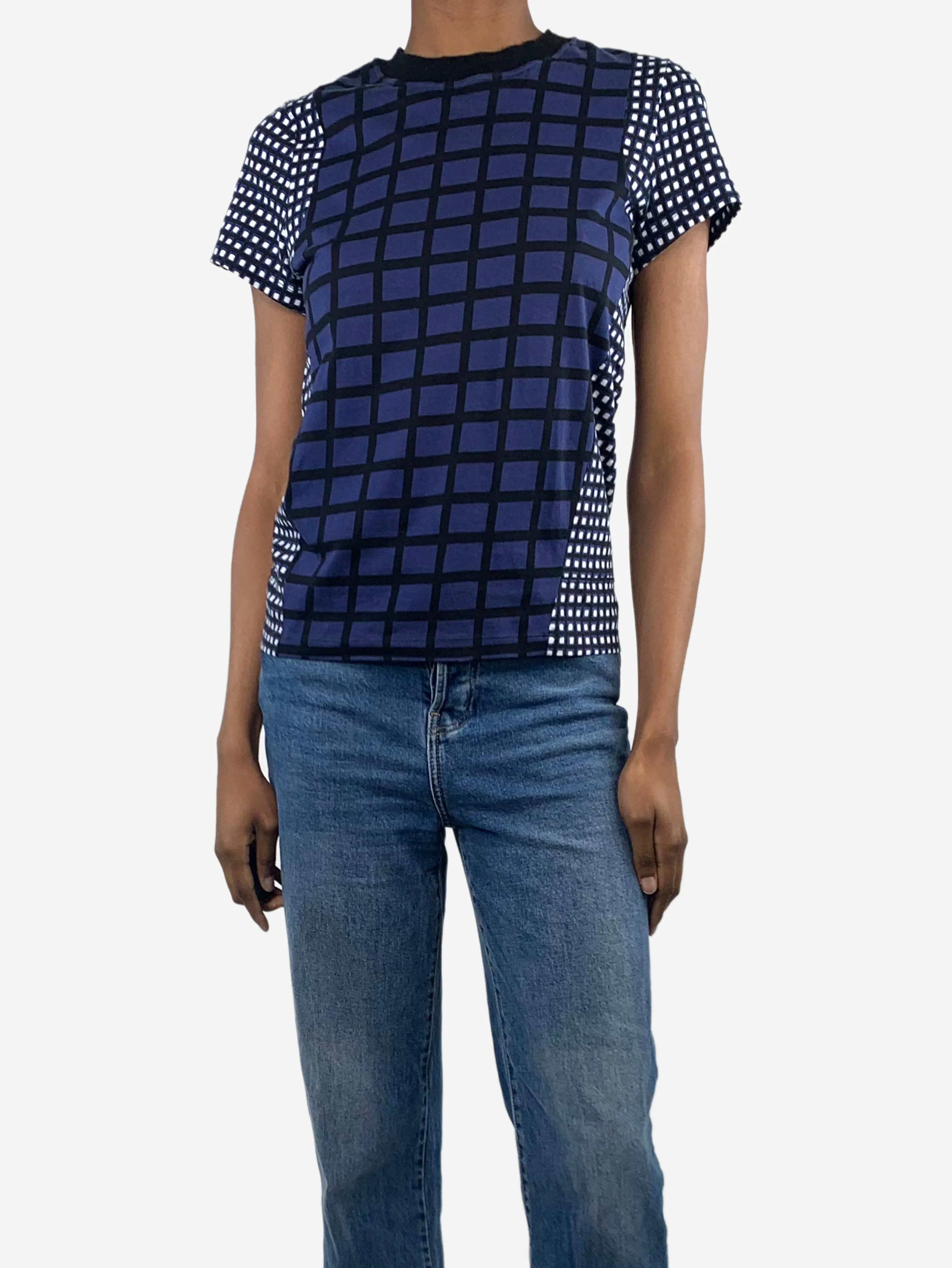 Blue checkered t-shirt - size UK 6