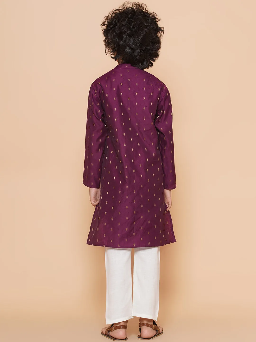 Boys Purple Self Design Booti Kurta with Pyjamas
