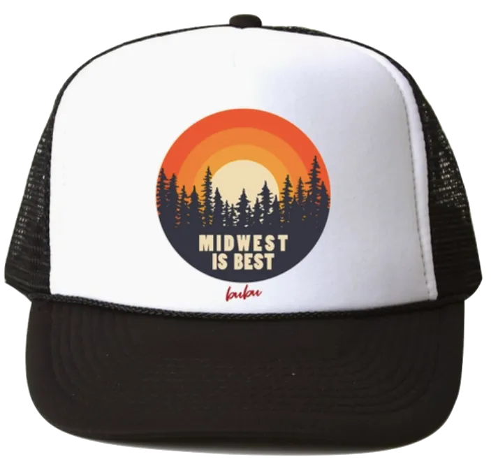 Bubu - Baby/Toddler/Kids Trucker Hats - Midwest is Best in Black/White