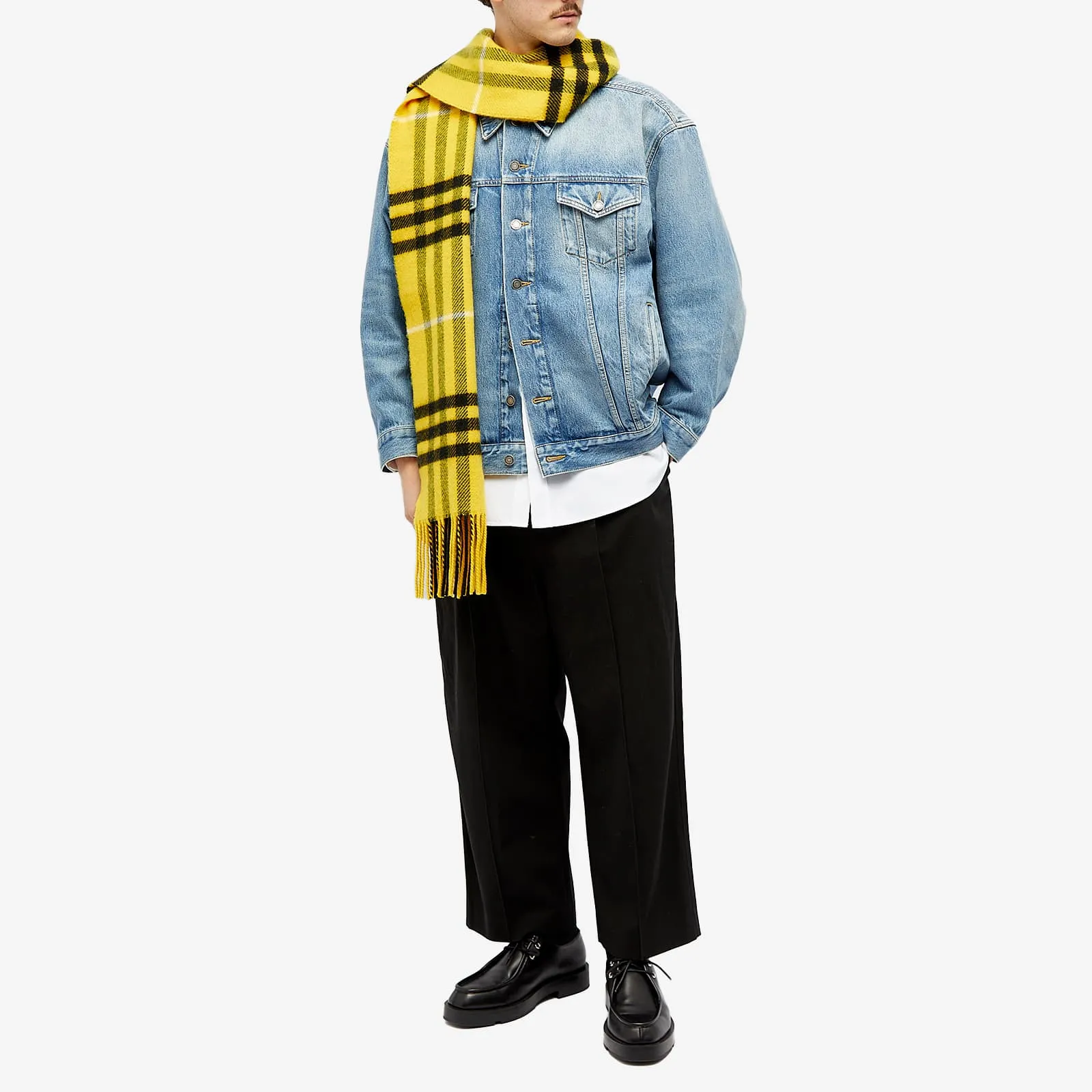 Burberry Tartan Blend Merino Scarf in Pear
