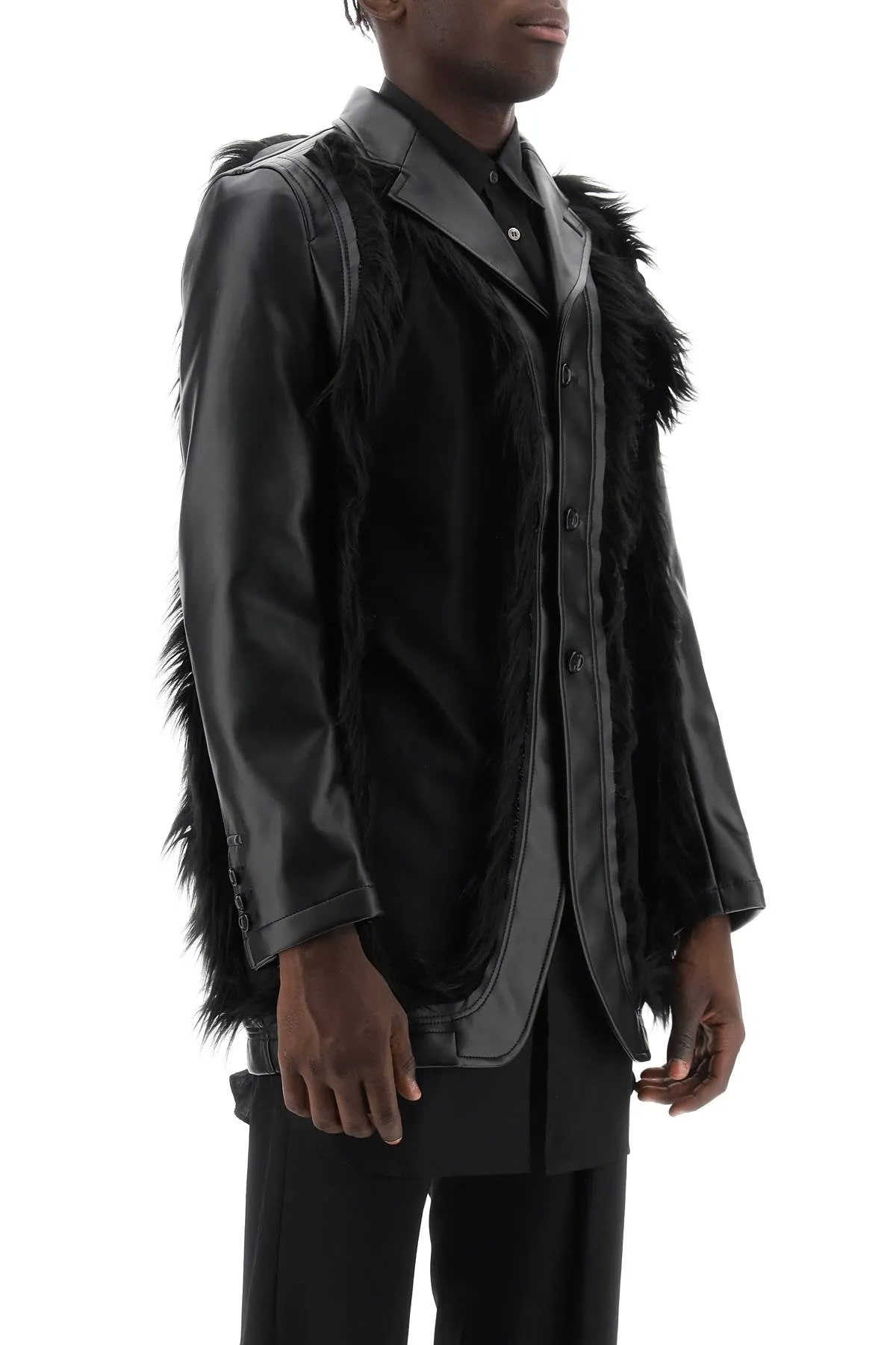 Comme Des Garcons Homme Plus Faux Leather Destroyed Balzer With Eco-Fur Trims