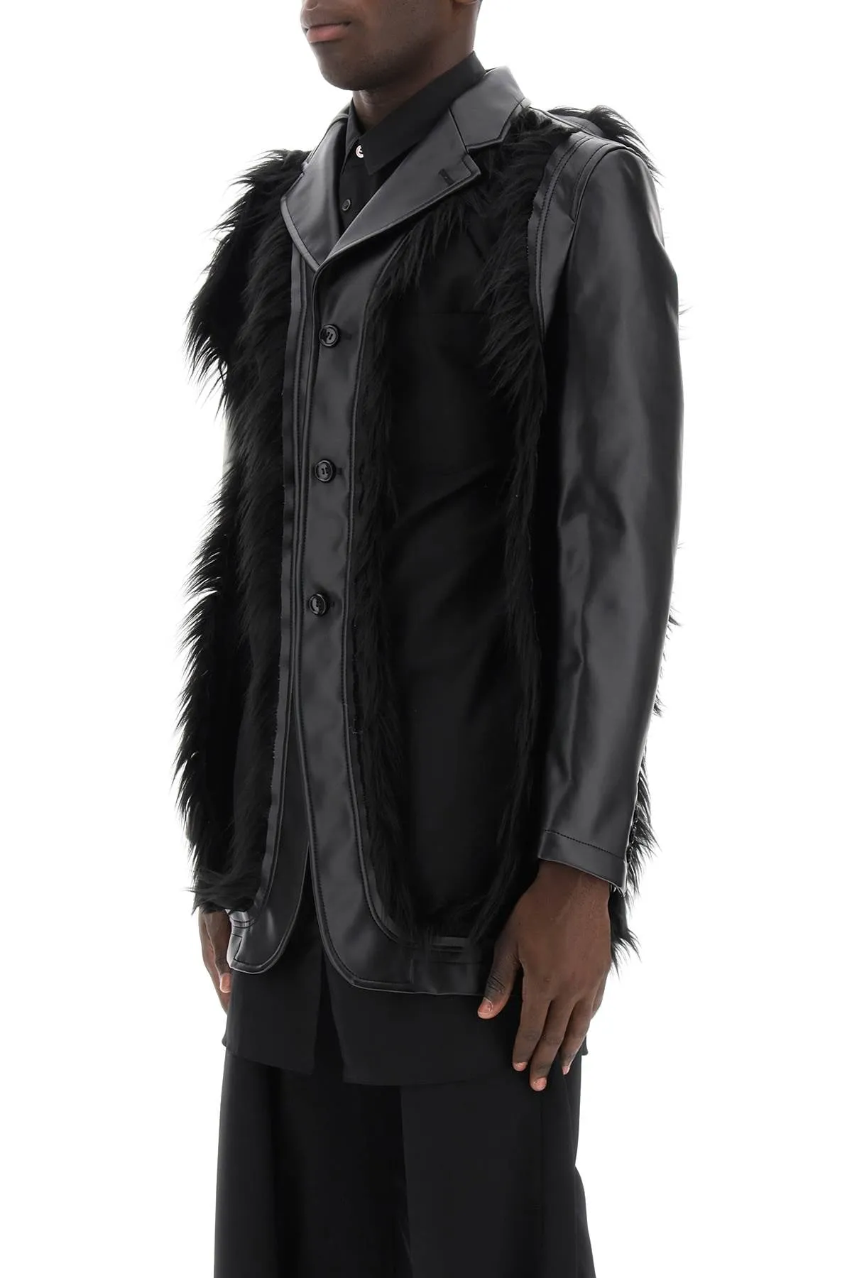 Comme Des Garcons Homme Plus Faux Leather Destroyed Balzer With Eco-Fur Trims