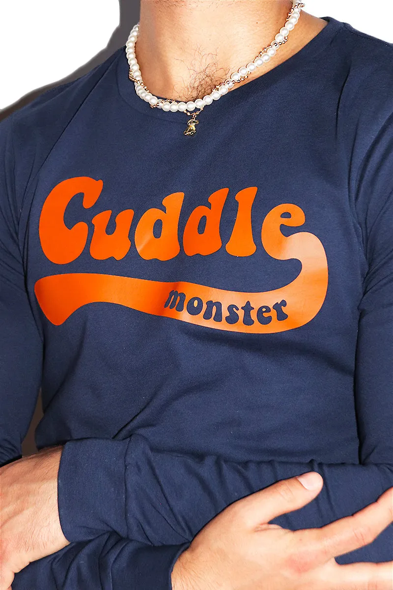 Cuddle Monster Long Sleeve Crop- Navy