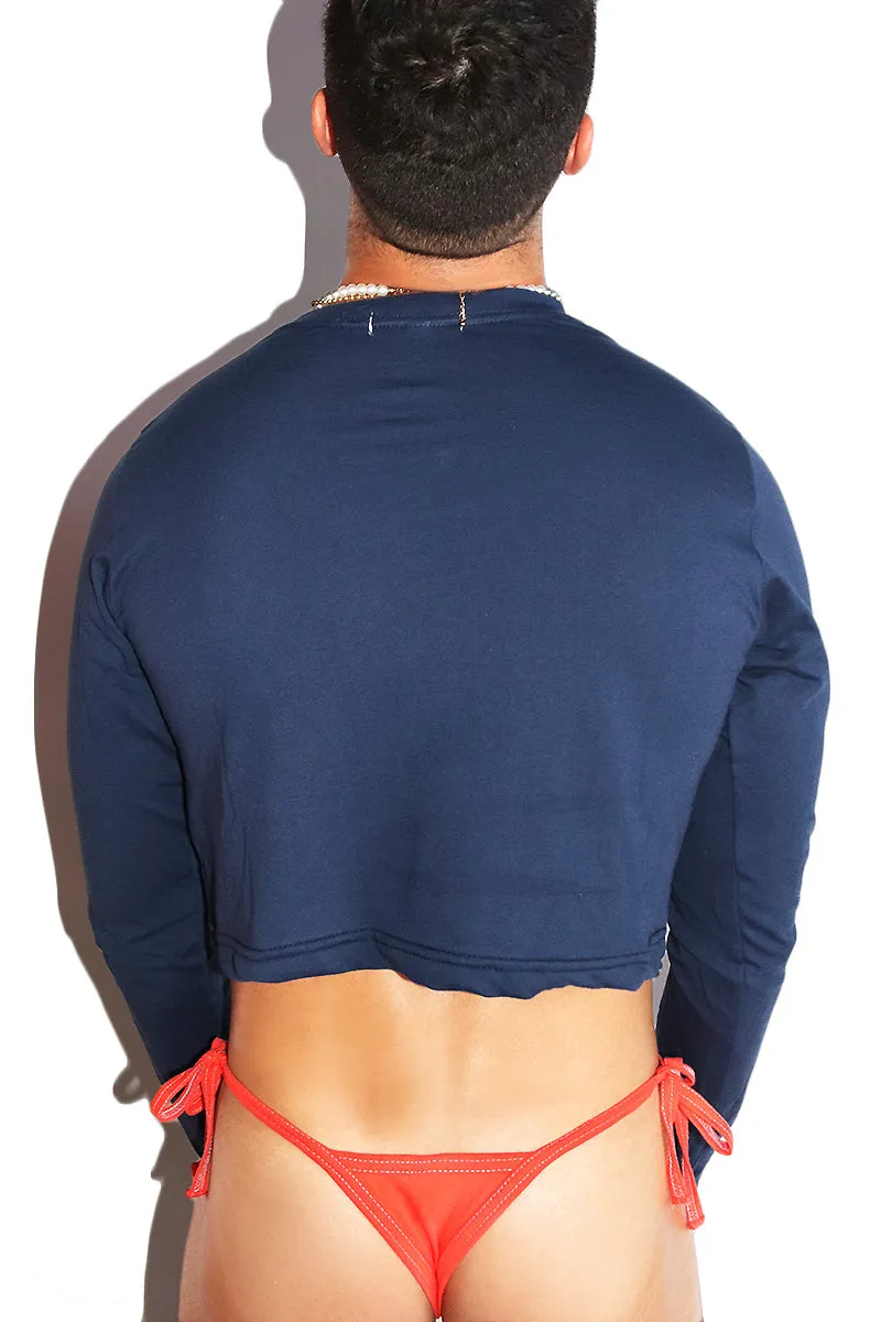 Cuddle Monster Long Sleeve Crop- Navy
