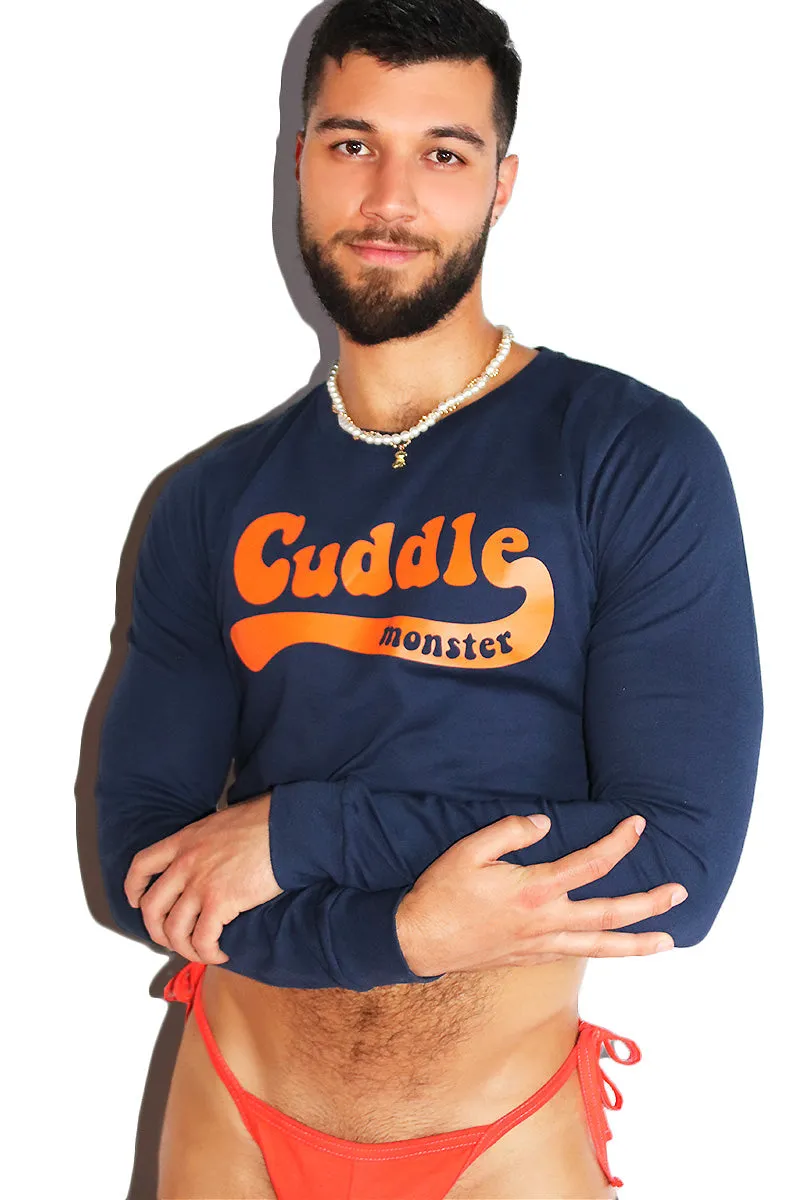 Cuddle Monster Long Sleeve Crop- Navy