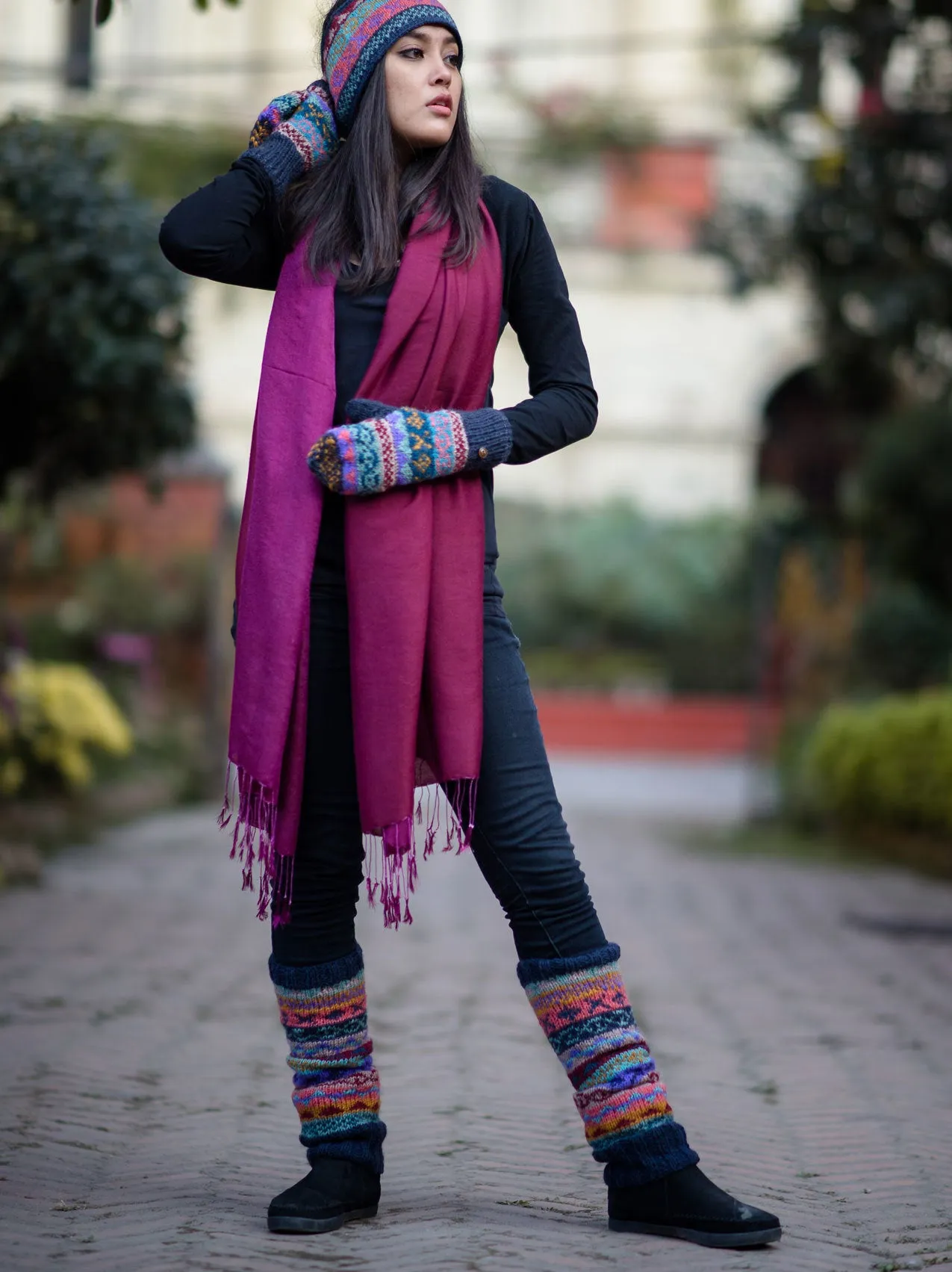 Dark Blue Mix Pure Wool Legwarmers