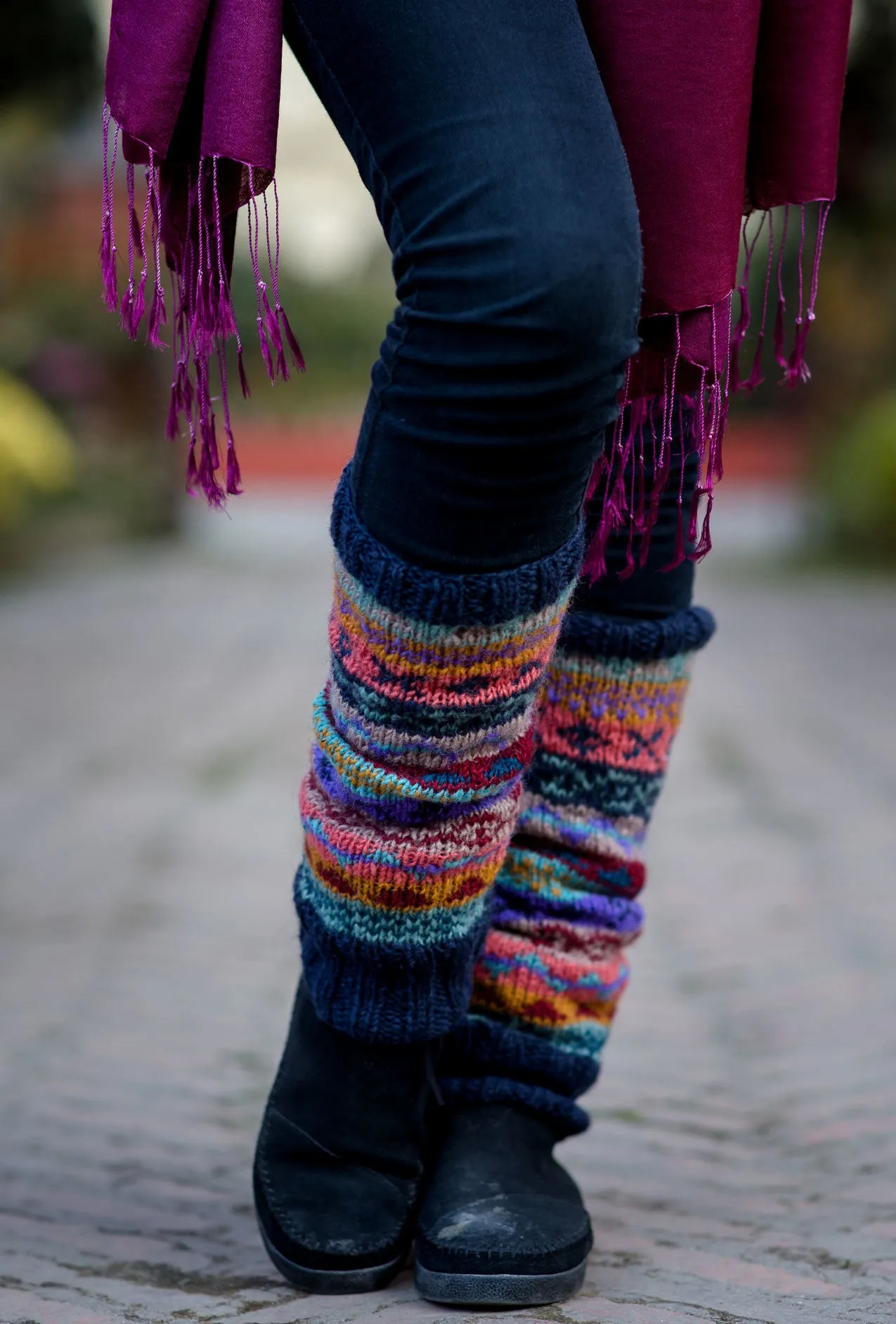 Dark Blue Mix Pure Wool Legwarmers