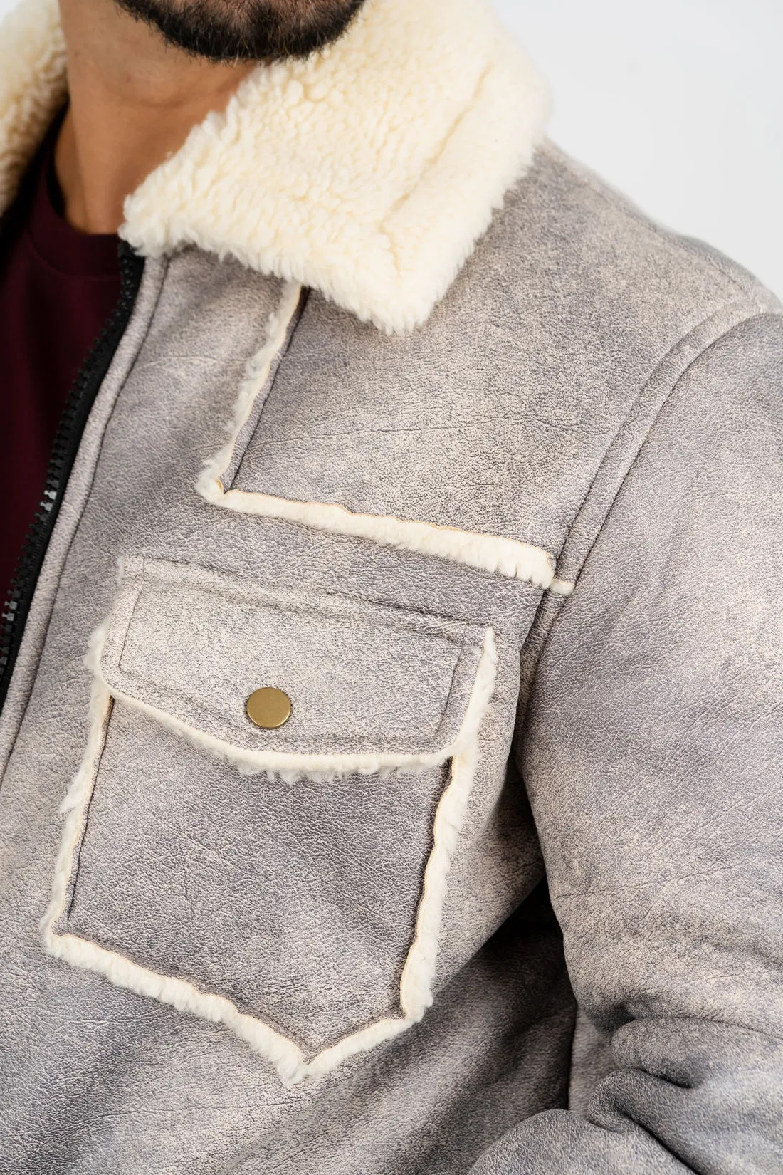 Faux Sherling Jacket Gray Beige