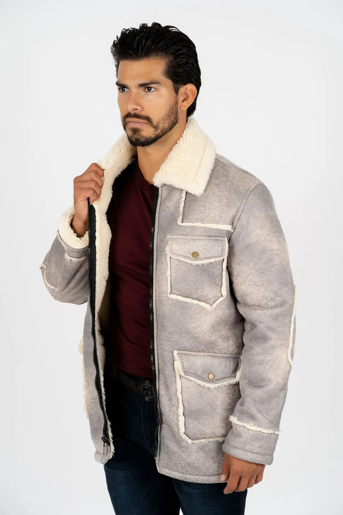 Faux Sherling Jacket Gray Beige