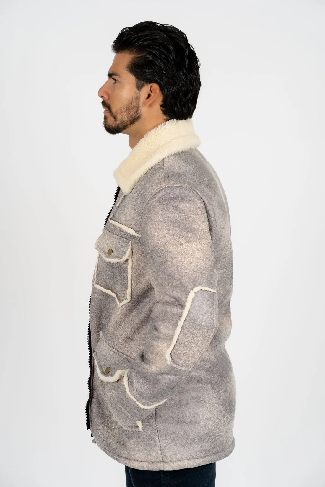 Faux Sherling Jacket Gray Beige