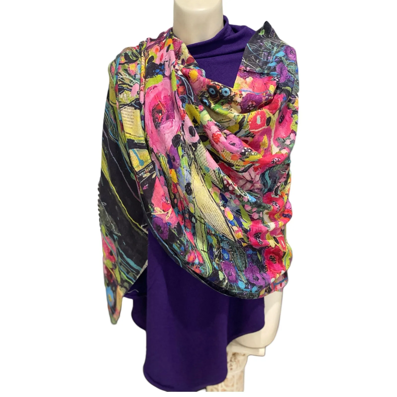 Floral 100% Cashmere Julian Scarf /Wrap