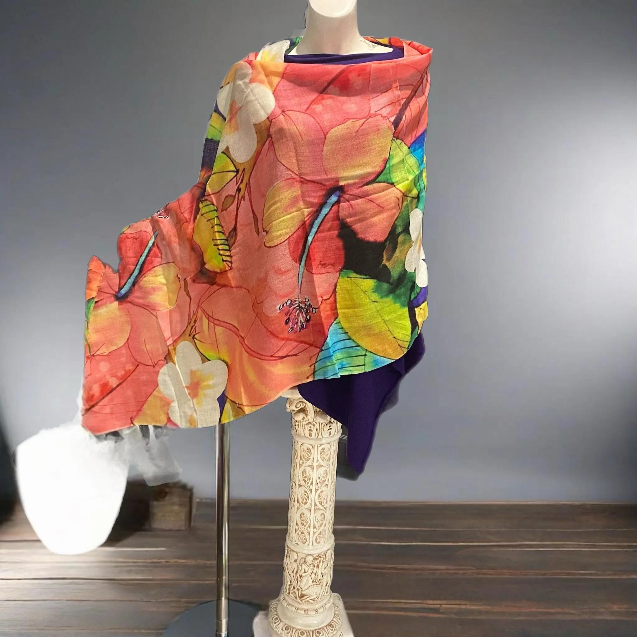Floral 100% Cashmere Julian Scarf /Wrap