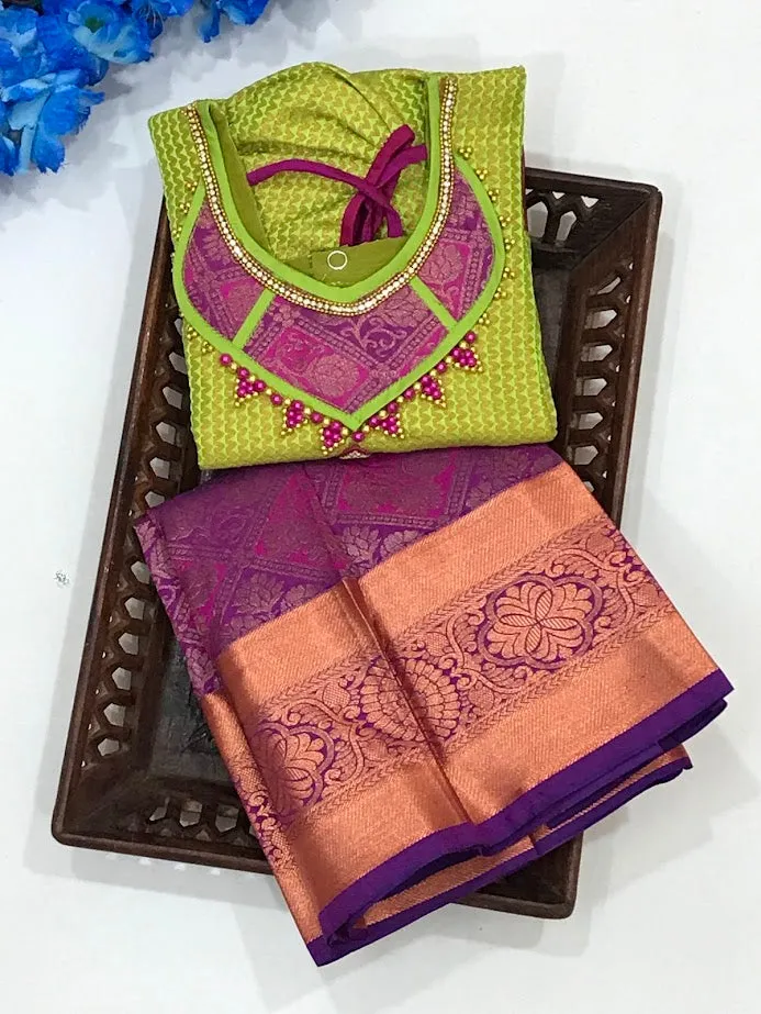 Gorgeous Green Color Silk Langa Set For Girls