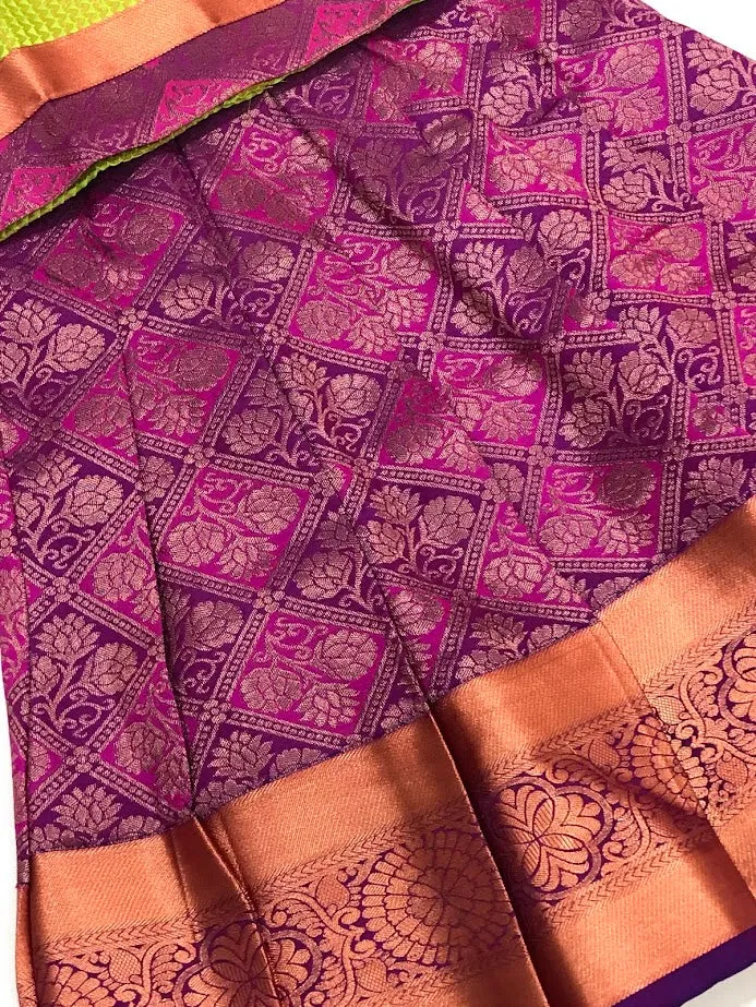 Gorgeous Green Color Silk Langa Set For Girls