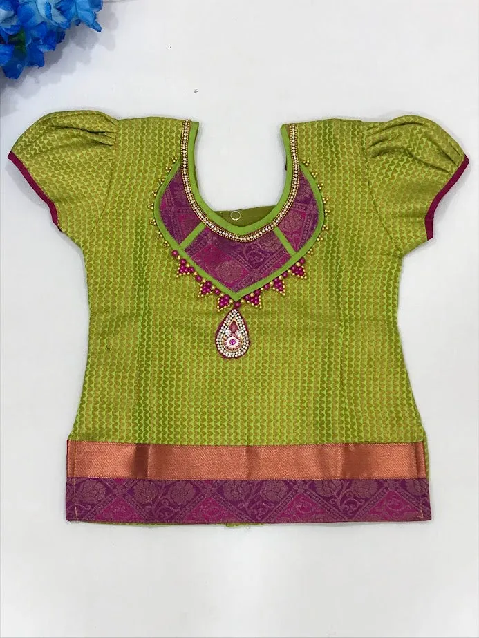 Gorgeous Green Color Silk Langa Set For Girls