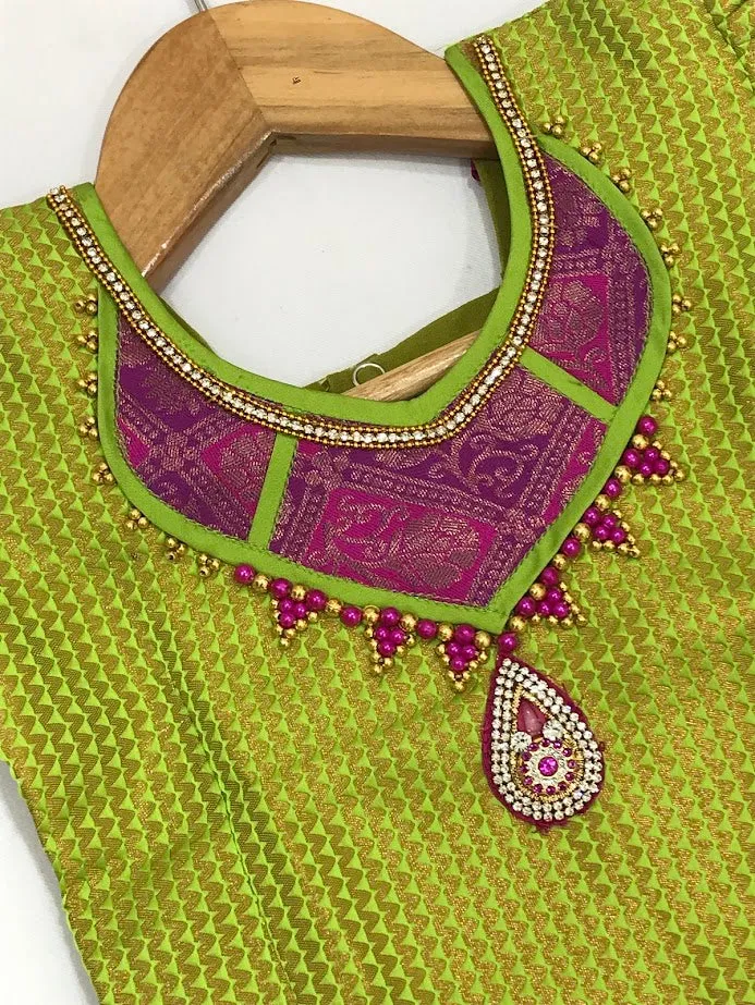 Gorgeous Green Color Silk Langa Set For Girls