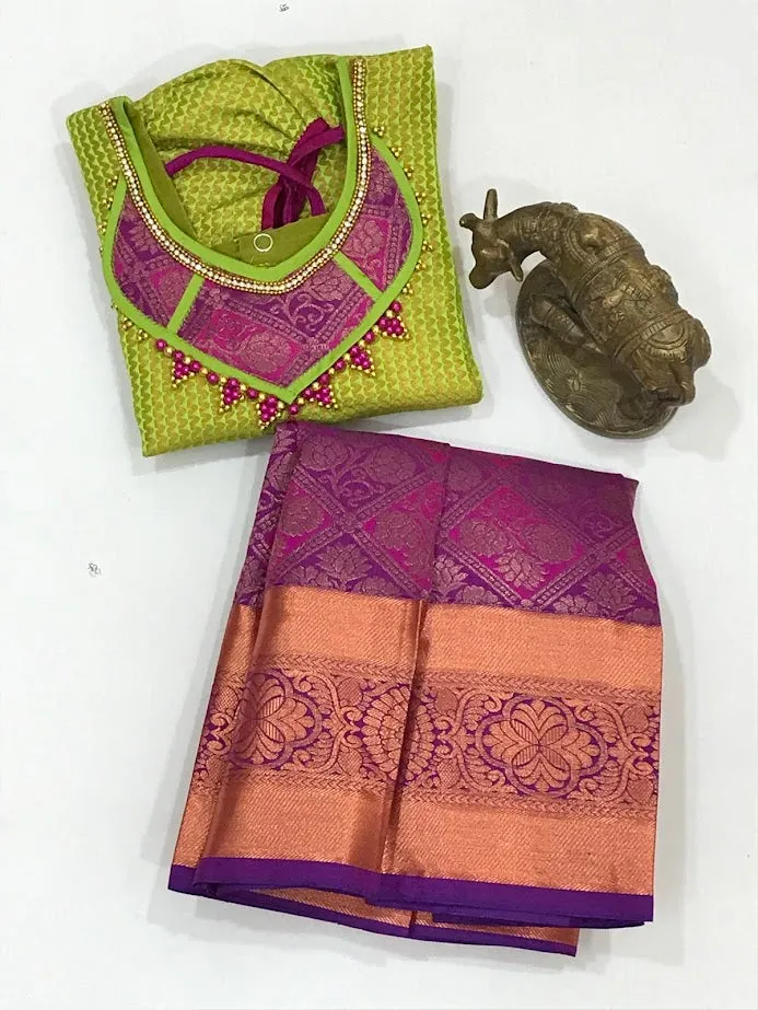 Gorgeous Green Color Silk Langa Set For Girls