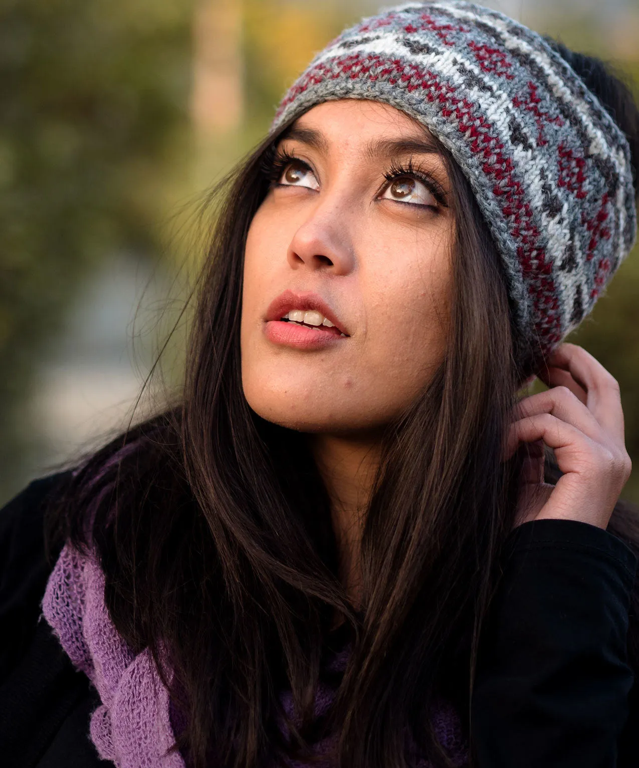 Gray Red Multicolored Pure Wool Head Band