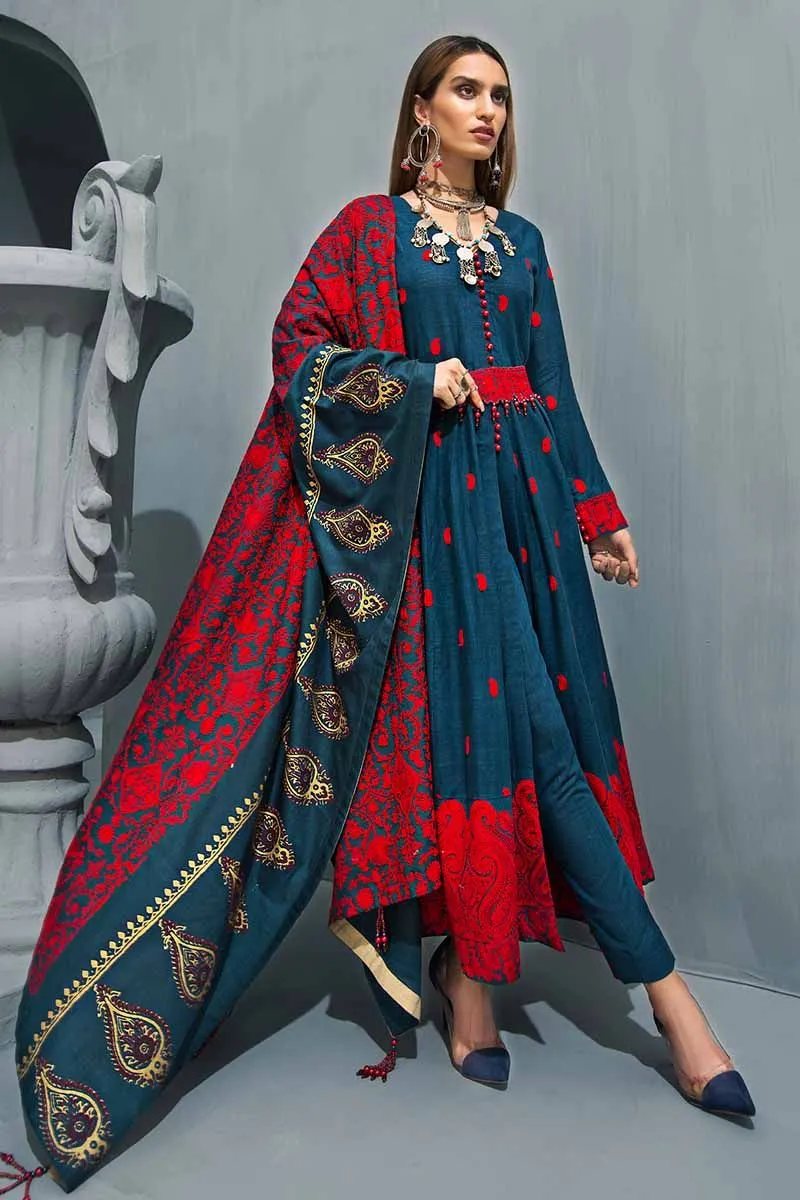 Gul Ahmed Poshak-E-Chinar Embroidered Shawl Collection 2019 – Navy 3 PC AYE-07
