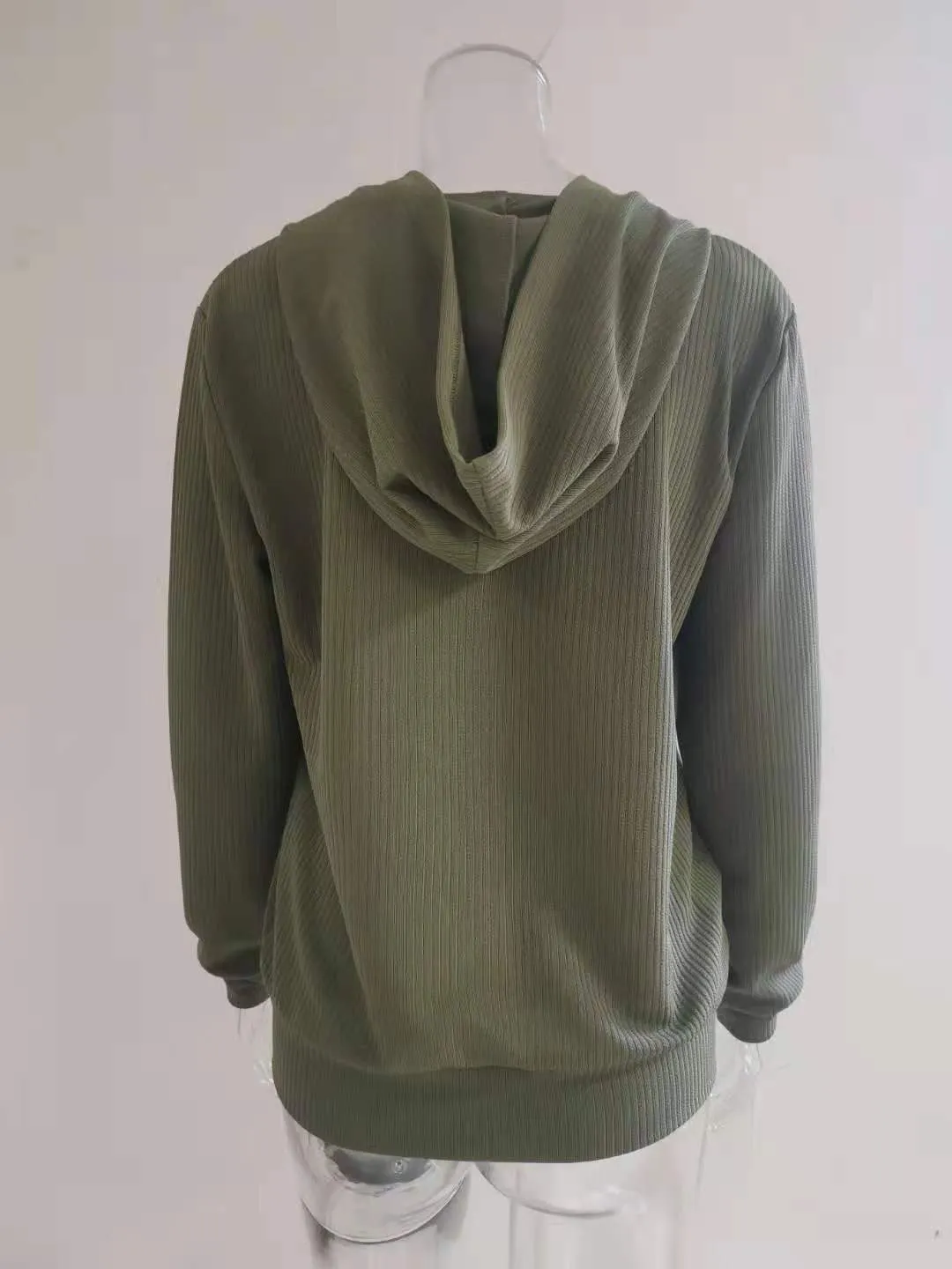 Hooded Drawstring Zip Up Sweater