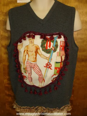 Hottie Guy Mens Ugly Christmas Sweater Vest with Skis