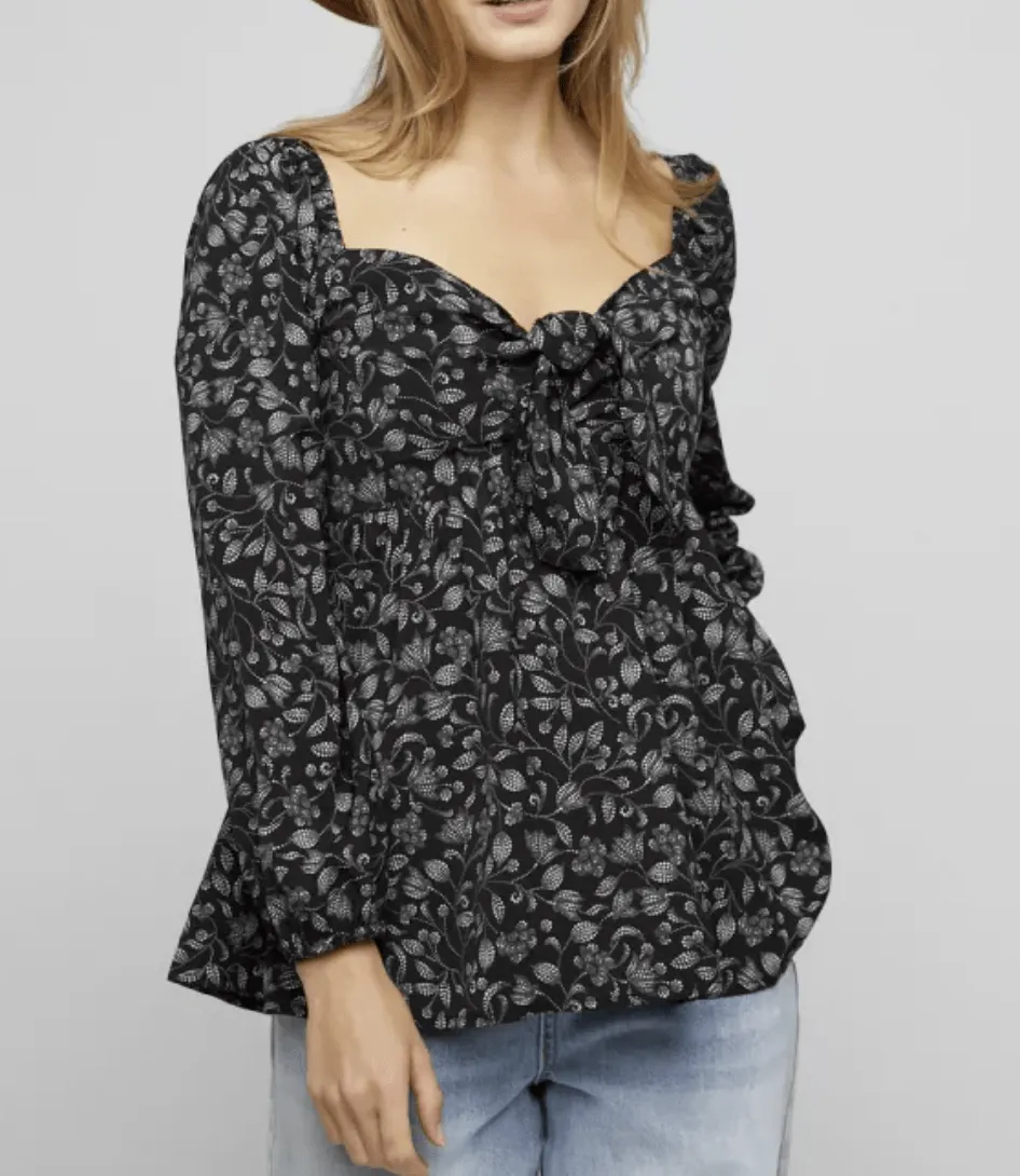 If I Loved You Tie Front Babydoll Long Sleeve Blouse