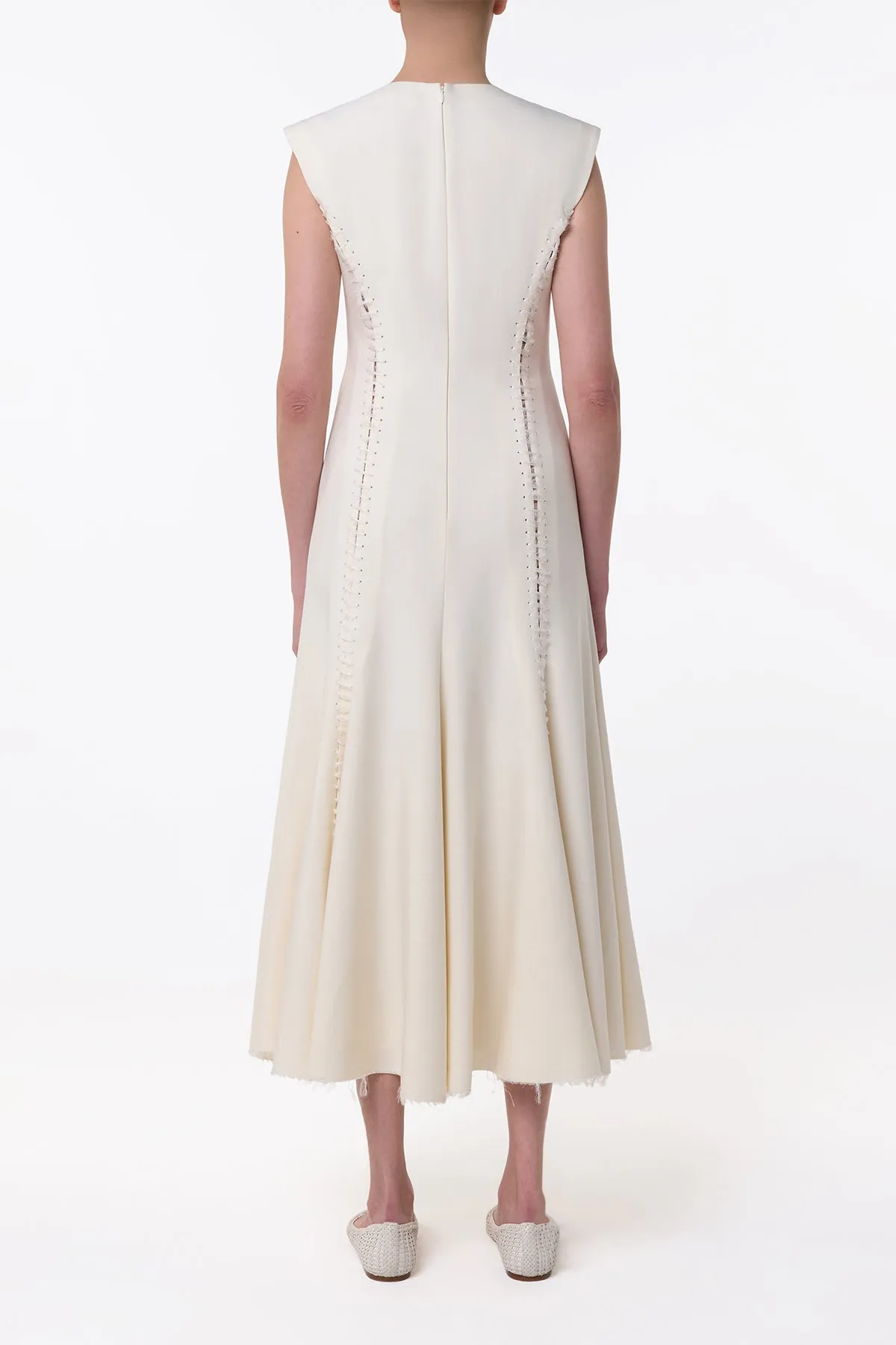 Kendal Laces Midi Dress in Ivory Wool