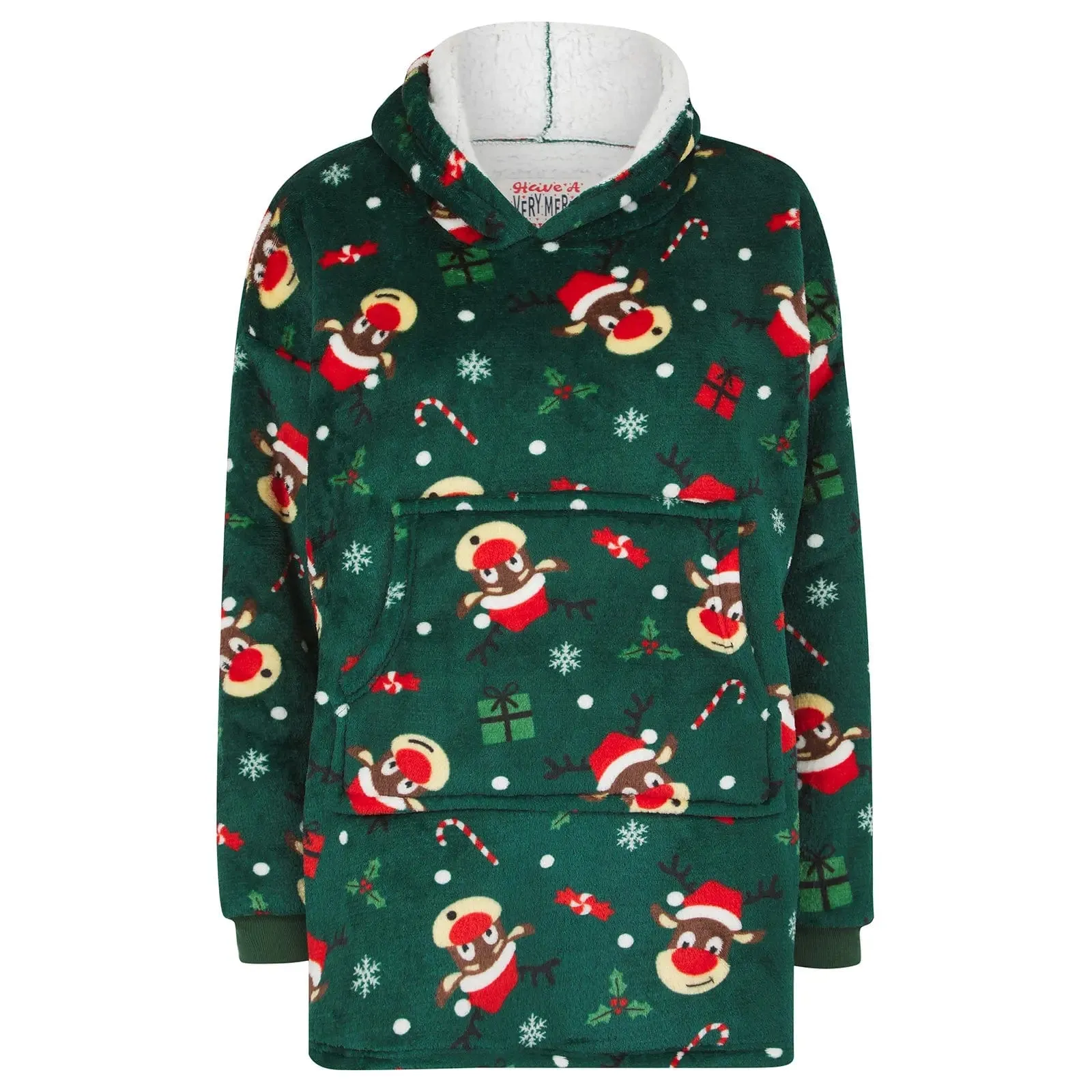 Kids Christmas Hoodie Blanket Festive Fleece Hooded Top One Size