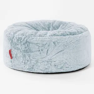 Large Round Pouffe - Fluffy Faux Fur Rabbit Dusty Blue