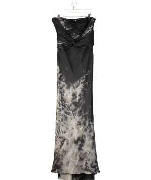 lipsy london Black Strapless Silk Smoke Print Maxi Dress UK 14