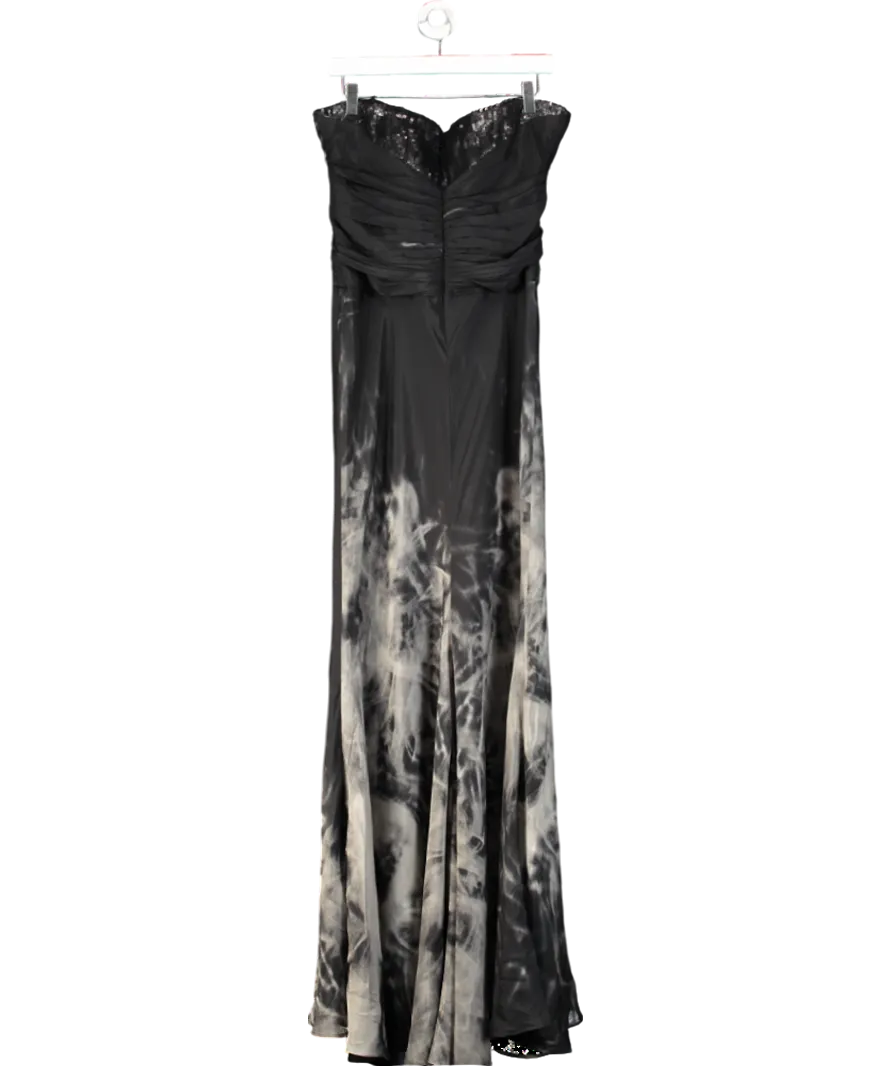 lipsy london Black Strapless Silk Smoke Print Maxi Dress UK 14