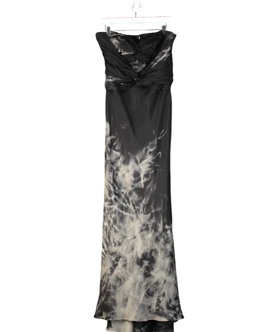 lipsy london Black Strapless Silk Smoke Print Maxi Dress UK 14