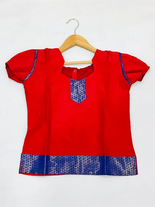 Lovely Red Color Silk Langa Set For Girls