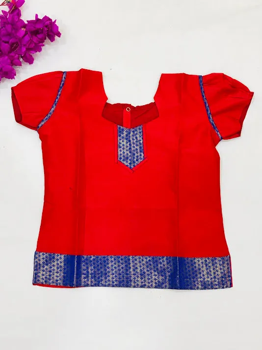 Lovely Red Color Silk Langa Set For Girls