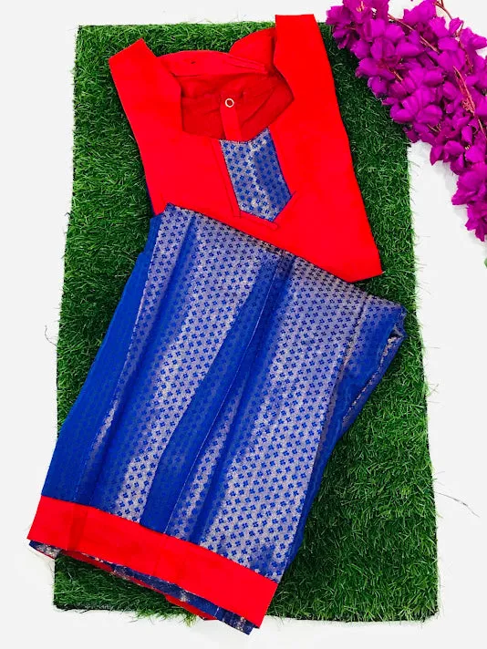 Lovely Red Color Silk Langa Set For Girls