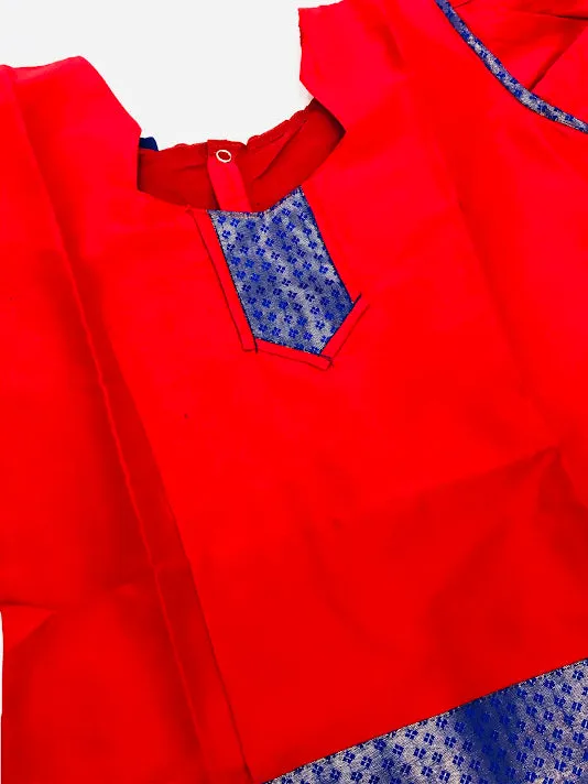Lovely Red Color Silk Langa Set For Girls