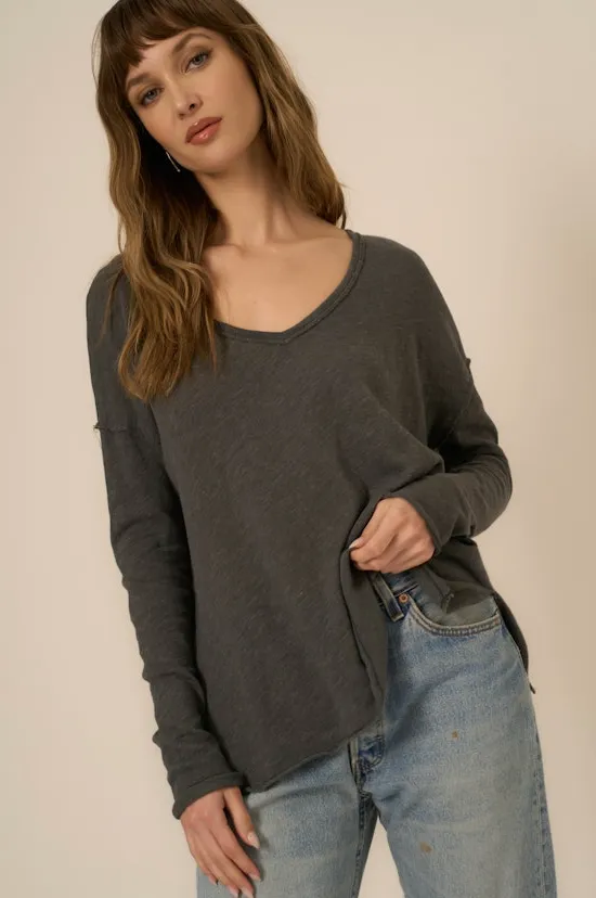 Mae Textured V-Neck Long Sleeve Top