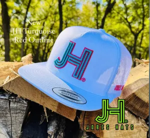 NEW 2024 JH Cap- All White JH Turquoise/ Red outline