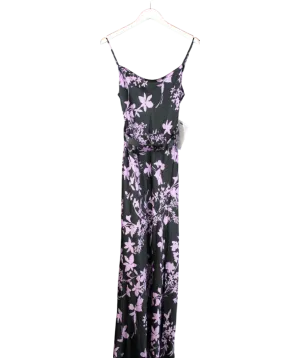 Nicholas Simone Belted Floral-Print Silk-Satin Maxi Dress In Midnight Blue/ Lilac UK 6